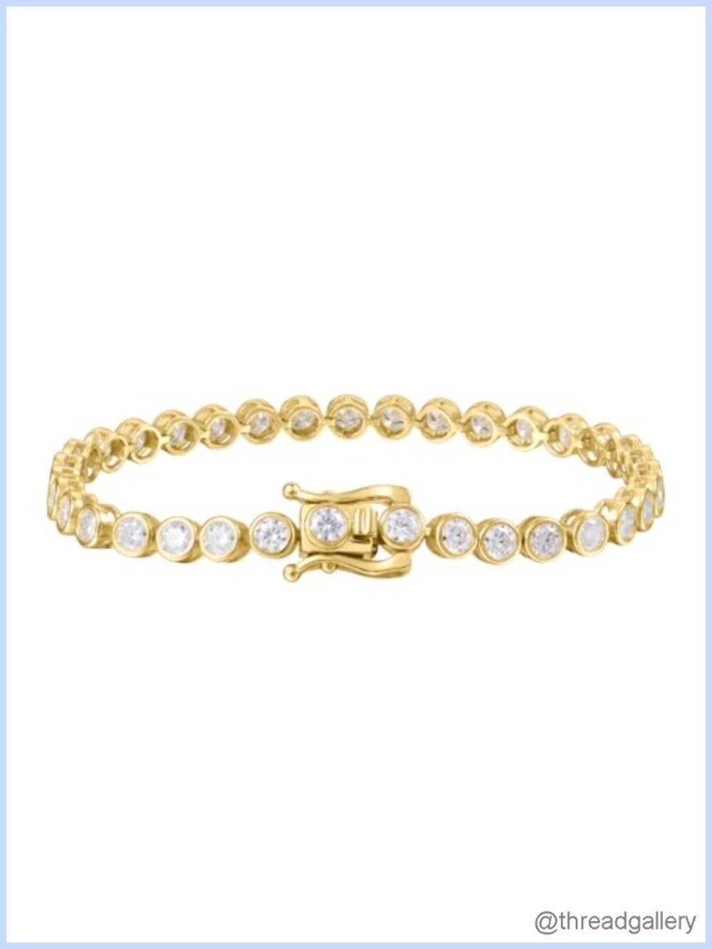 925 Silver Plated Tennis Bracelet with 14k Gold Bezel Moissanite